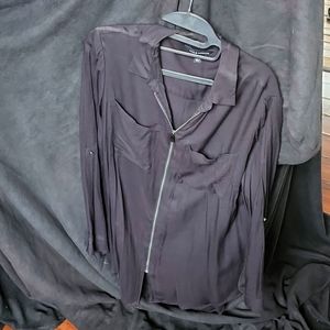 Rock & Republic large black long sleeve zip down shirt